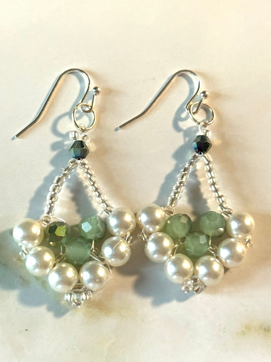 Green pearl basket earrings