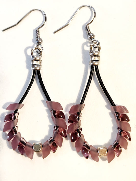 Plum feather earrings
