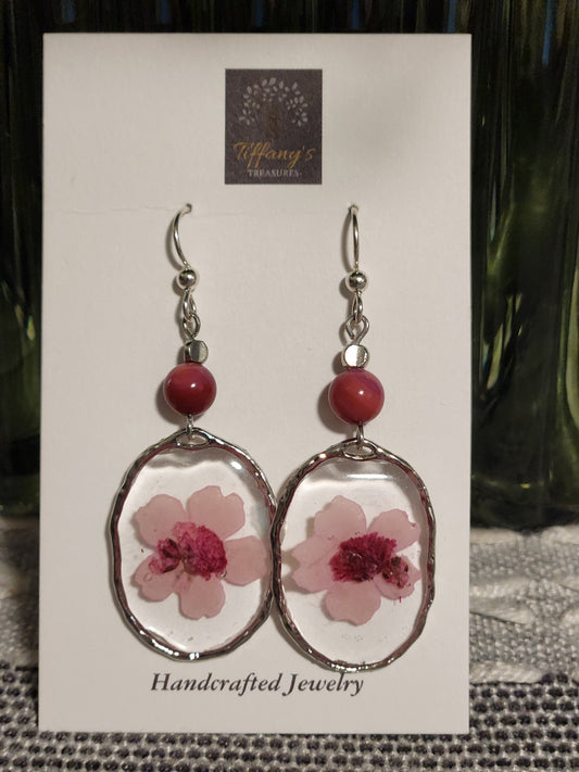 Pink pansey earrings