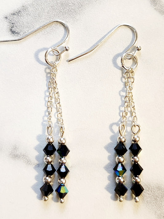 Black shimmer chain earrings