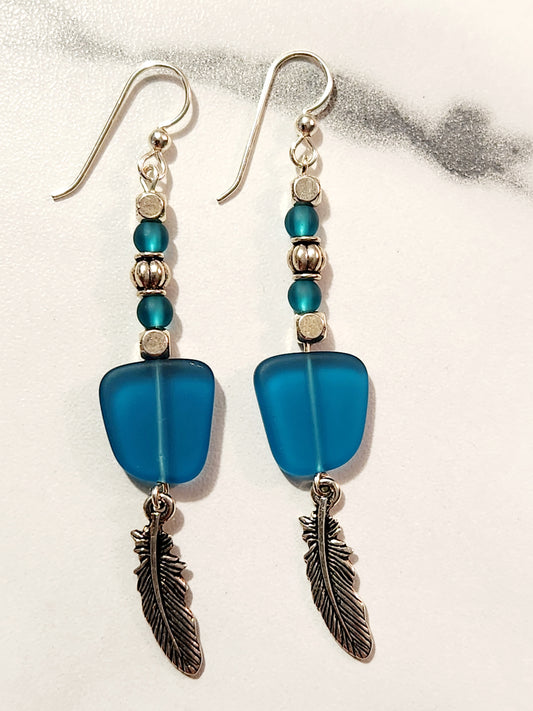 Capri Blue Sea Glass & Feather earrings