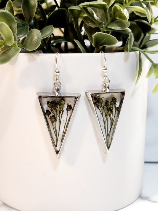Green baby's breath earrings
