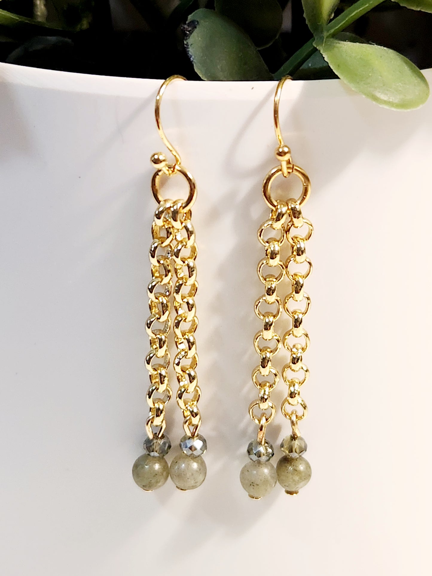 Olive green chain earrings