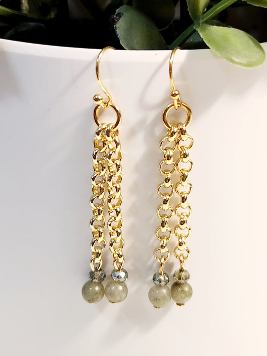 Olive green chain earrings