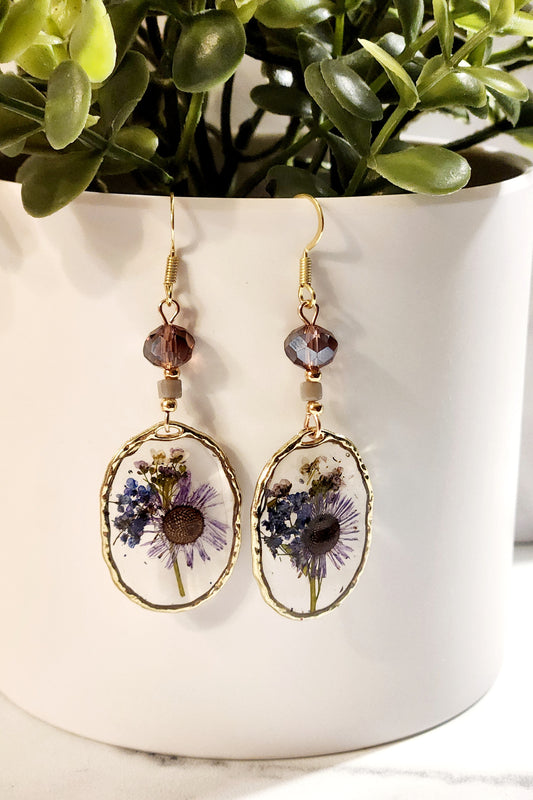 Purple & Gold flower earrings