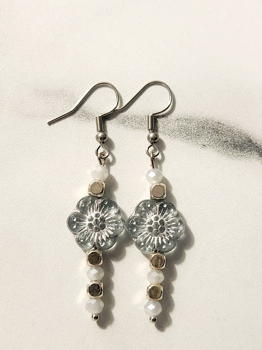 Gray flower petal earrings