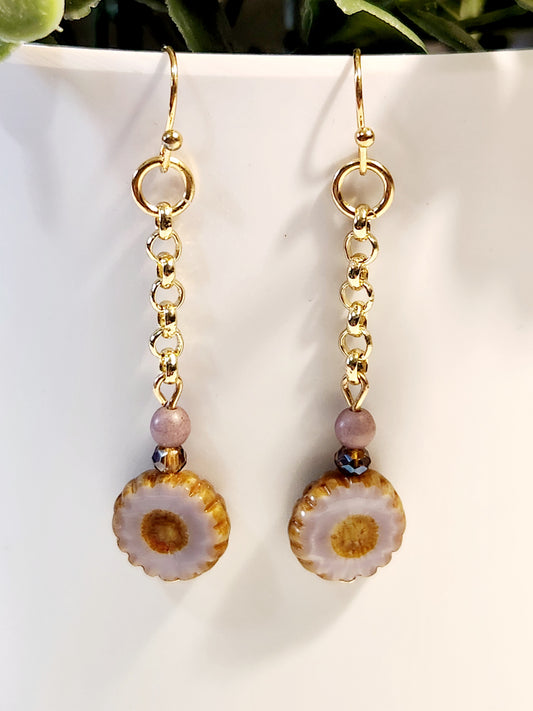 Purple Czech chain earrings