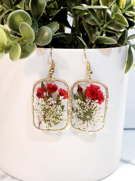 Red and white flower earrings